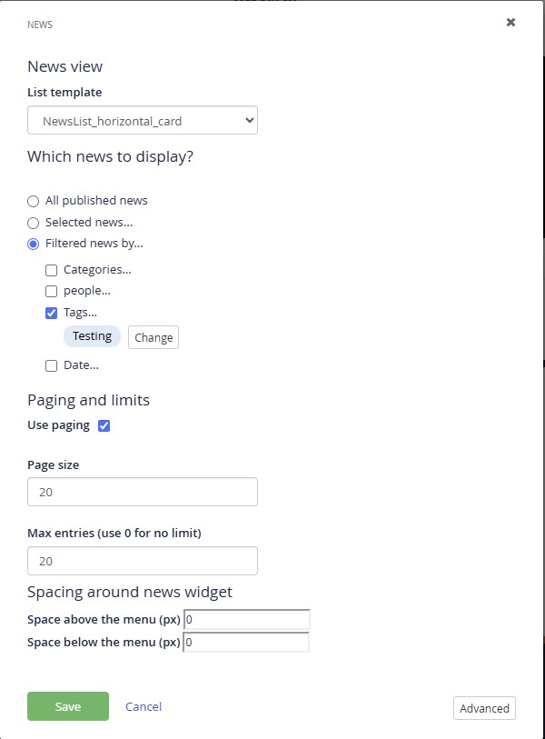 Widget filtering using tags